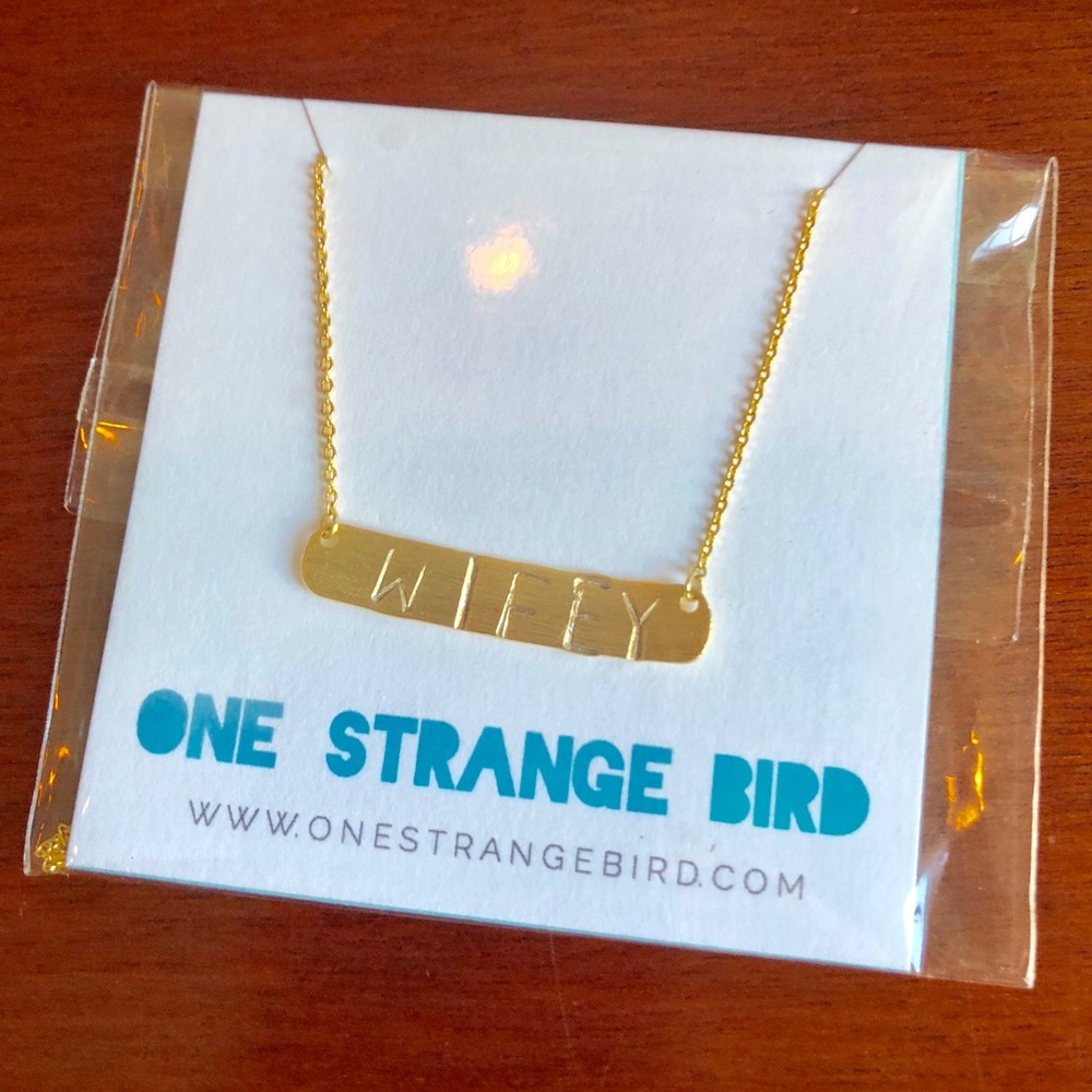 Gold tone wifey necklace, new with tag in package
